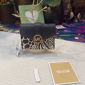 Michael Kors Carmen Black and Animal Print Wallet